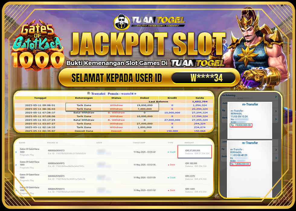 TUANTOGEL JACKPOT SLOT GATES OF GATOTKACA 1000 Rp26.000.000 - LUNAS